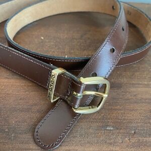 Pierre Cardin Brown Leather Belt Womens Large Gold Buckle Vintage Skinny USA